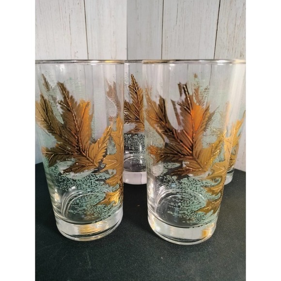 Vintage Gold Leaf Overlay mid-century drinking glasses X6 - Picture 9 of 10